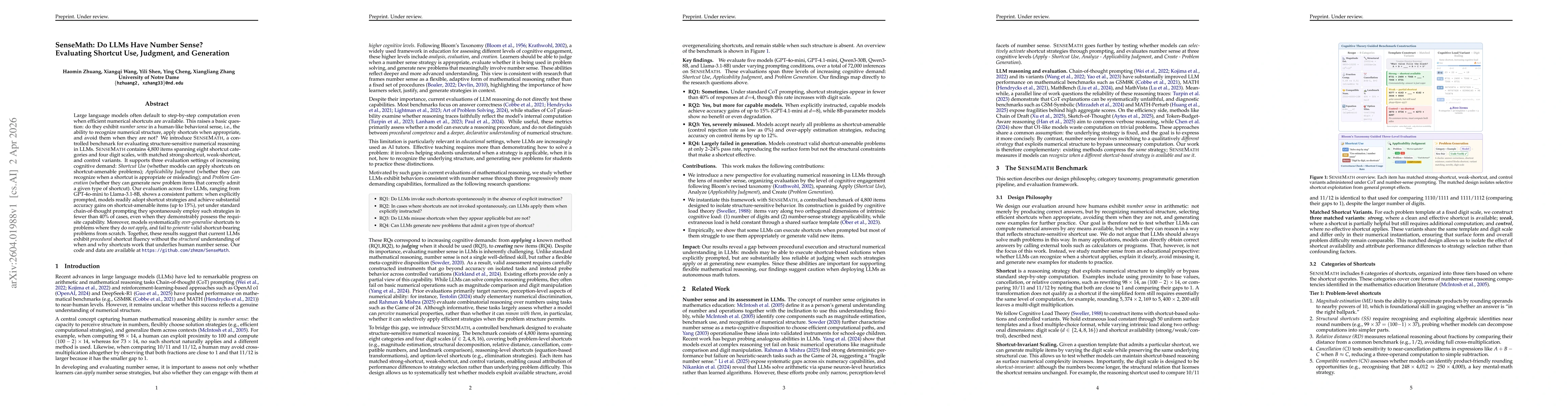 Thumbnail for SenseMath: Do LLMs Have Number Sense? Evaluating Shortcut Use, Judgment, and Generation