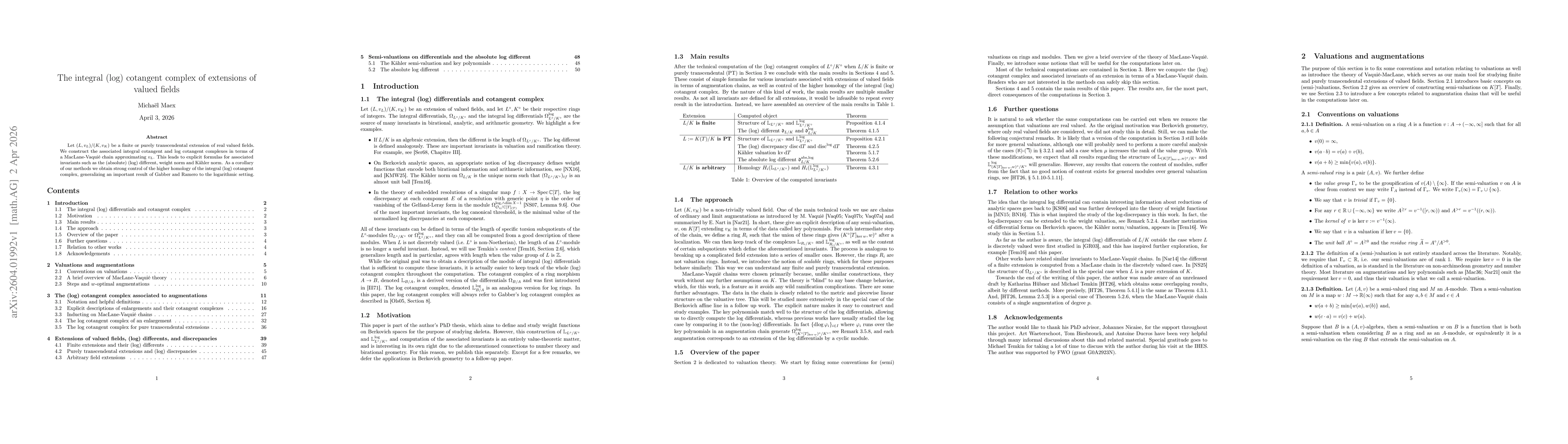 Thumbnail for The integral (log) cotangent complex of extensions of valued fields