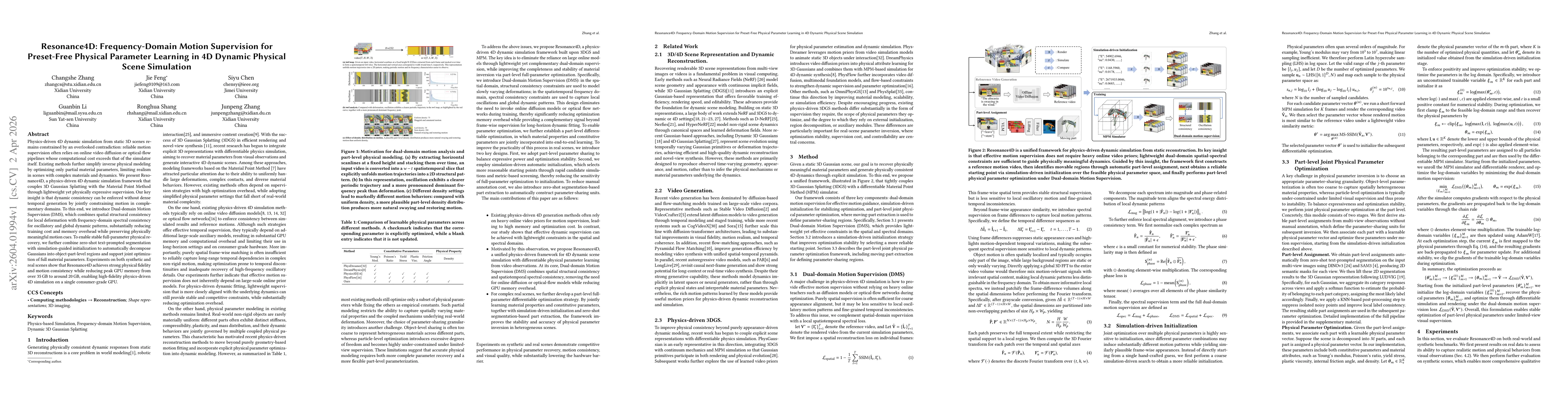 Thumbnail for Resonance4D: Frequency-Domain Motion Supervision for Preset-Free Physical Parameter Learning in 4D Dynamic Physical Scene Simulation
