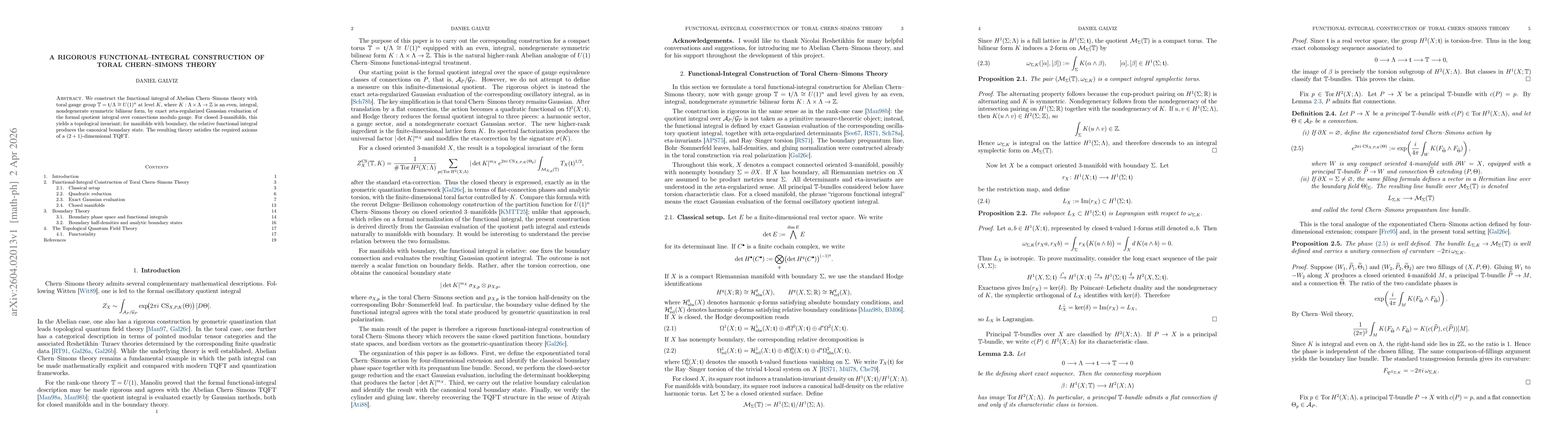 Thumbnail for A Rigorous Functional-Integral Construction of Toral Chern-Simons Theory