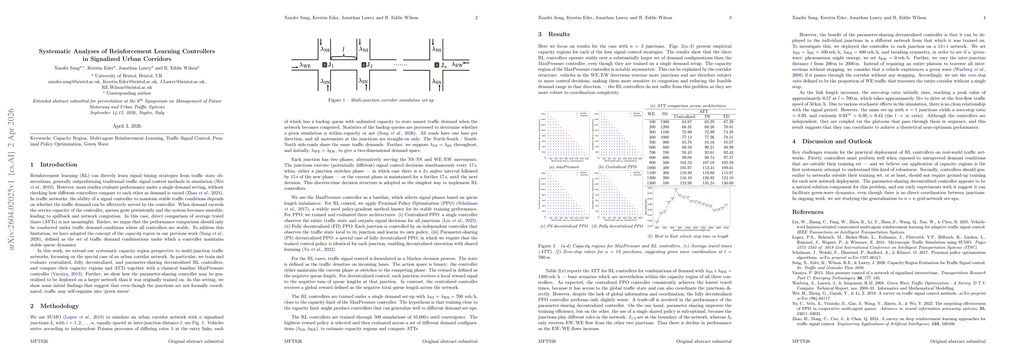 Thumbnail for Systematic Analyses of Reinforcement Learning Controllers in Signalized Urban Corridors