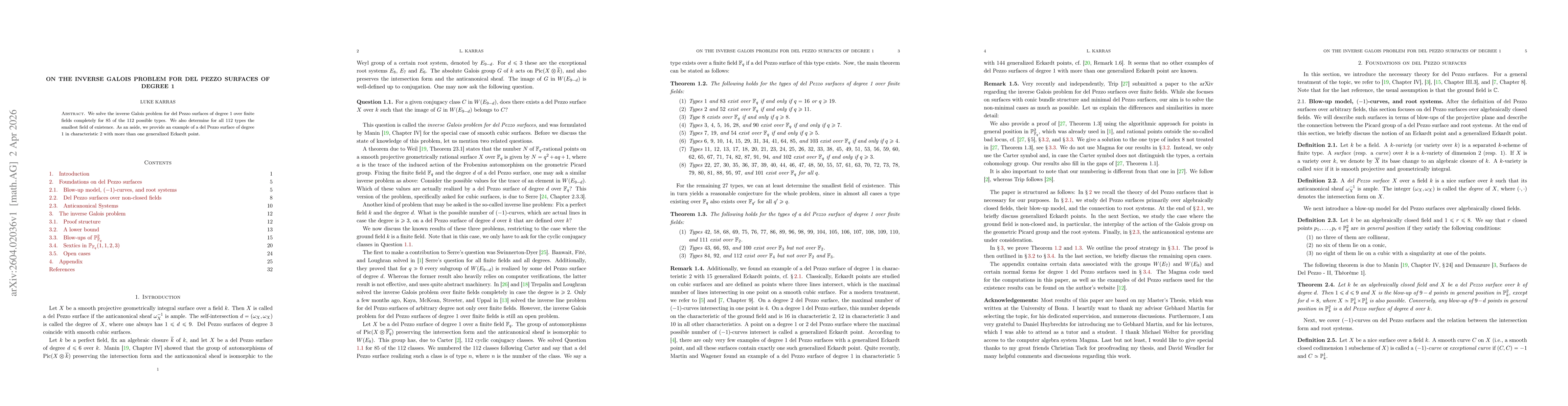 Thumbnail for On the inverse Galois problem for del Pezzo surfaces of degree 1