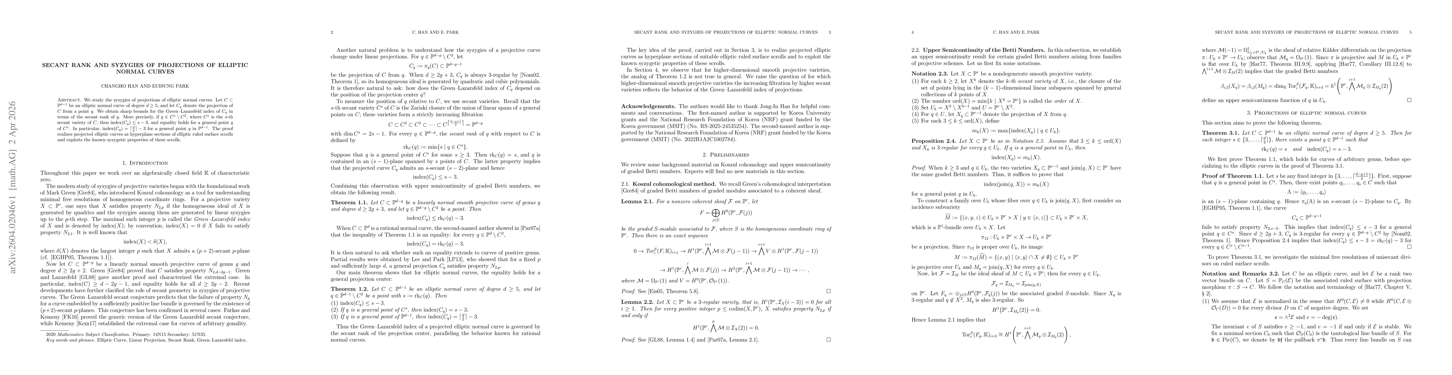 Thumbnail for Secant rank and syzygies of projections of elliptic normal curves