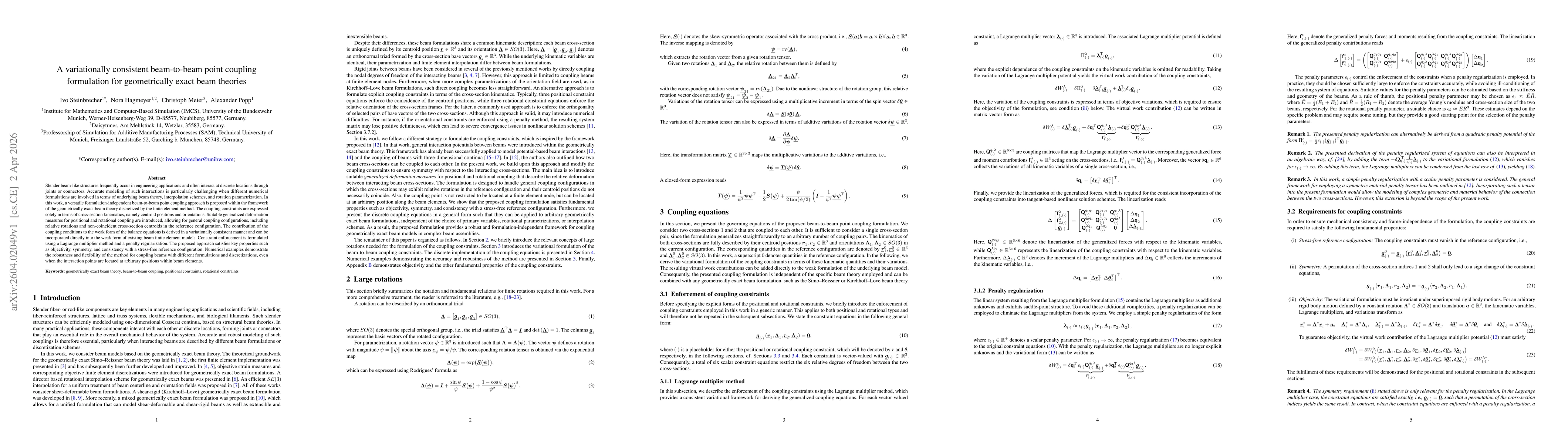 Thumbnail for A variationally consistent beam-to-beam point coupling formulation for geometrically exact beam theories