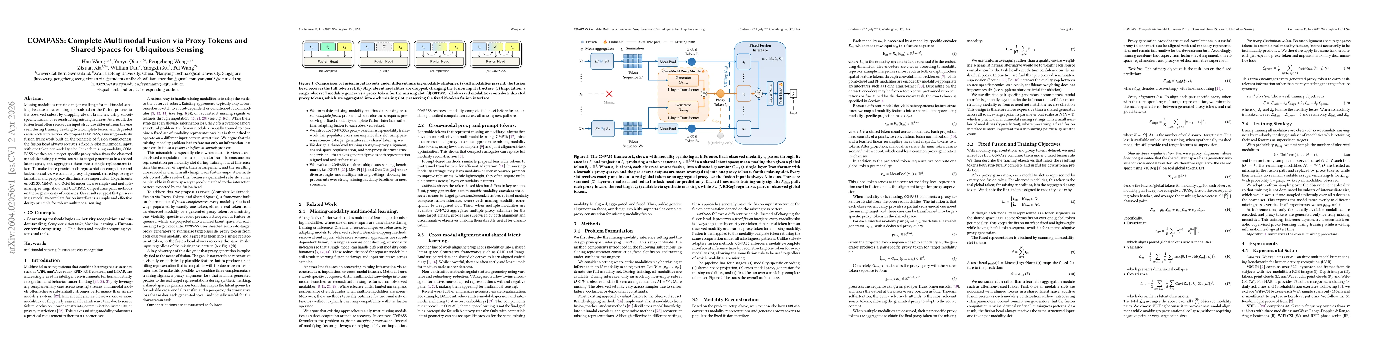Thumbnail for COMPASS: Complete Multimodal Fusion via Proxy Tokens and Shared Spaces for Ubiquitous Sensing