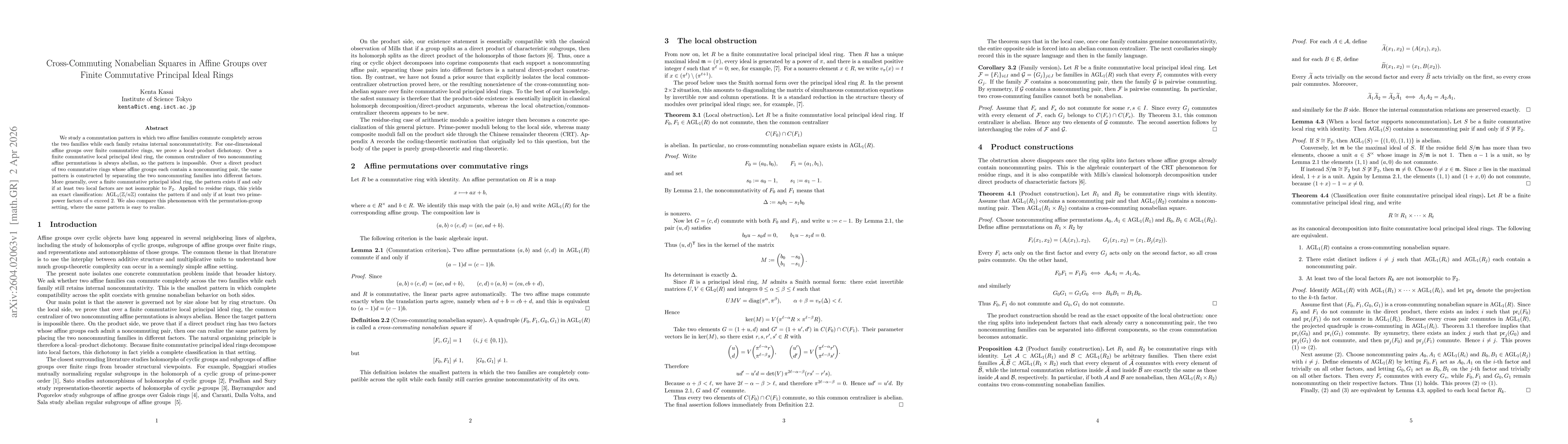 Thumbnail for Cross-Commuting Nonabelian Squares in Affine Groups over Finite Commutative Principal Ideal Rings