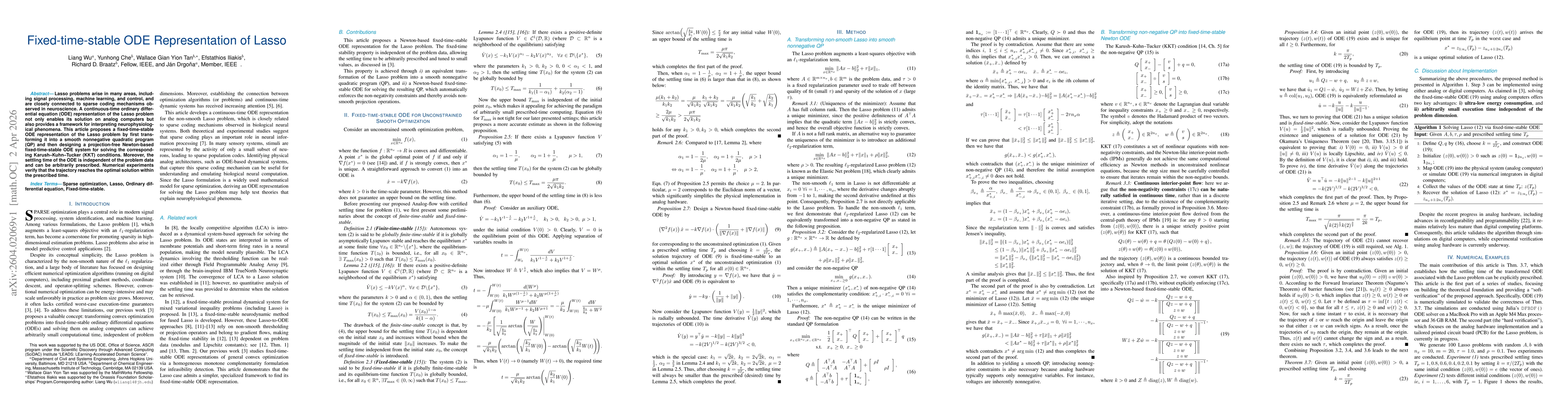 Thumbnail for Fixed-time-stable ODE Representation of Lasso