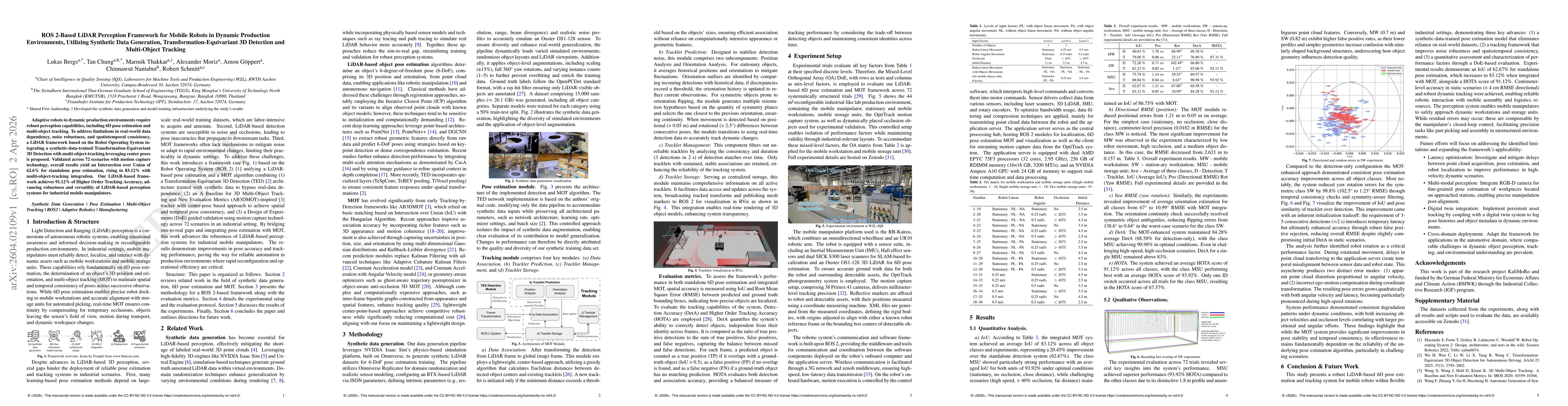 Thumbnail for ROS 2-Based LiDAR Perception Framework for Mobile Robots in Dynamic Production Environments, Utilizing Synthetic Data Generation, Transformation-Equivariant 3D Detection and Multi-Object Tracking