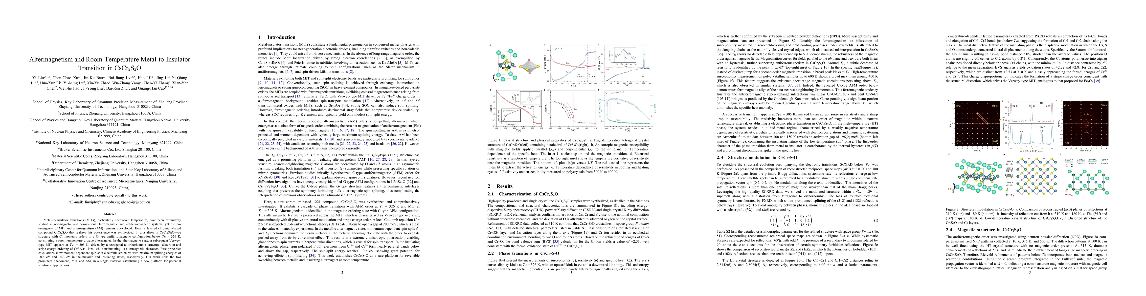 Thumbnail for Altermagnetism and Room-Temperature Metal-to-Insulator Transition in CsCr$_2$S$_2$O