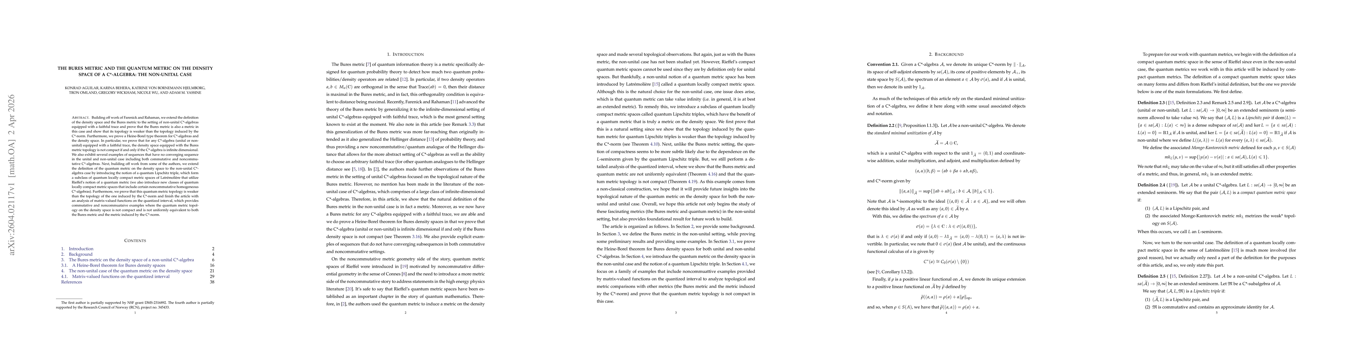 Thumbnail for The Bures metric and the quantum metric on the density space of a C*-algebra: the non-unital case