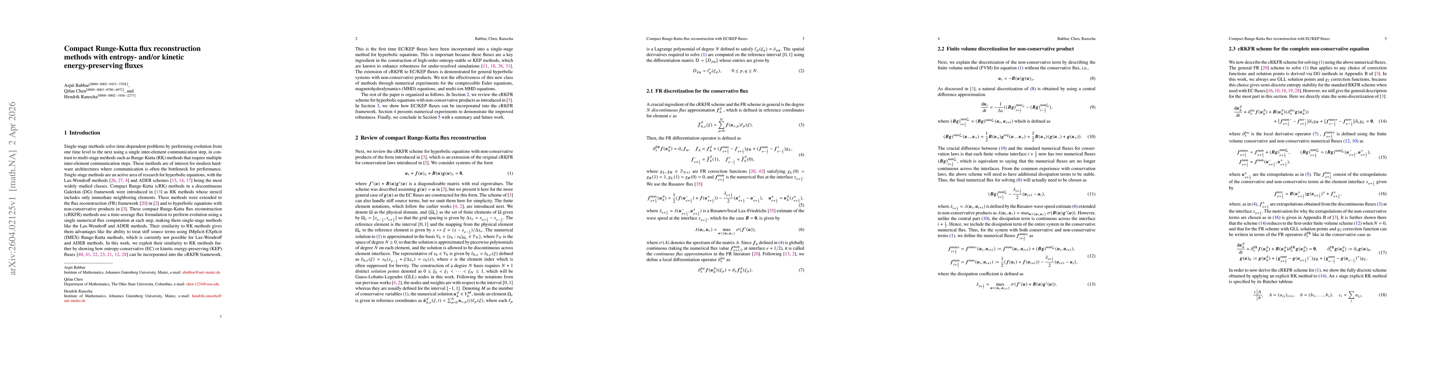 Thumbnail for Compact Runge-Kutta flux reconstruction methods with entropy and/or kinetic energy preserving fluxes