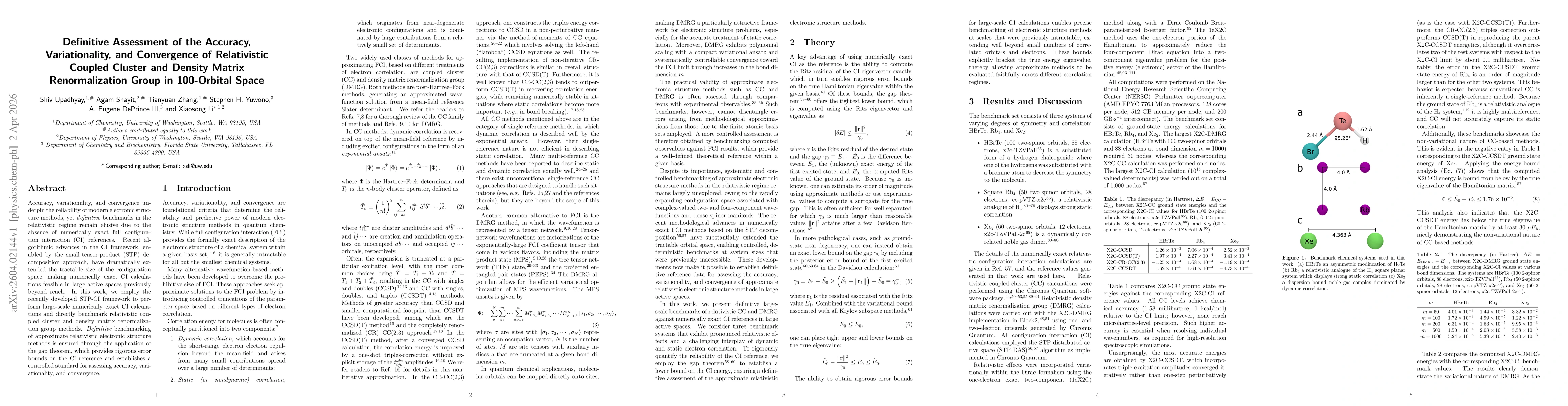 Thumbnail for Definitive Assessment of the Accuracy, Variationality, and Convergence of Relativistic Coupled Cluster and Density Matrix Renormalization Group in 100-Orbital Space