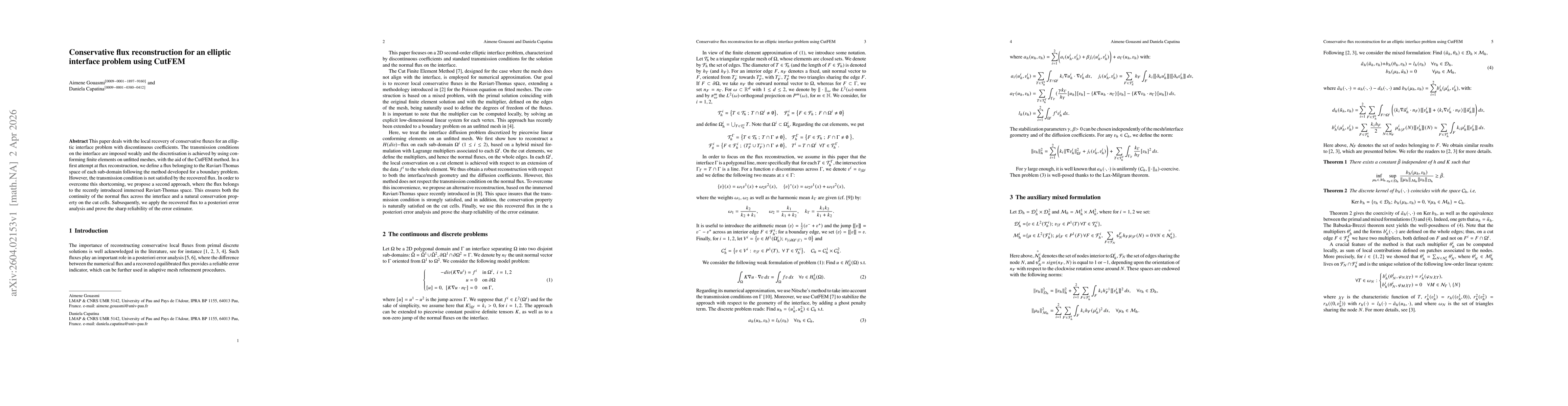 Thumbnail for Conservative flux reconstruction for an elliptic interface problem using CutFEM