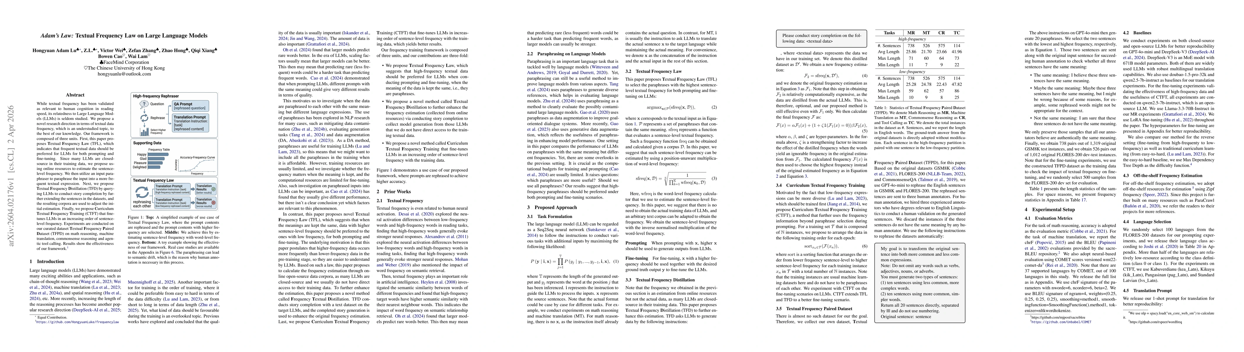 Thumbnail for Adam's Law: Textual Frequency Law on Large Language Models