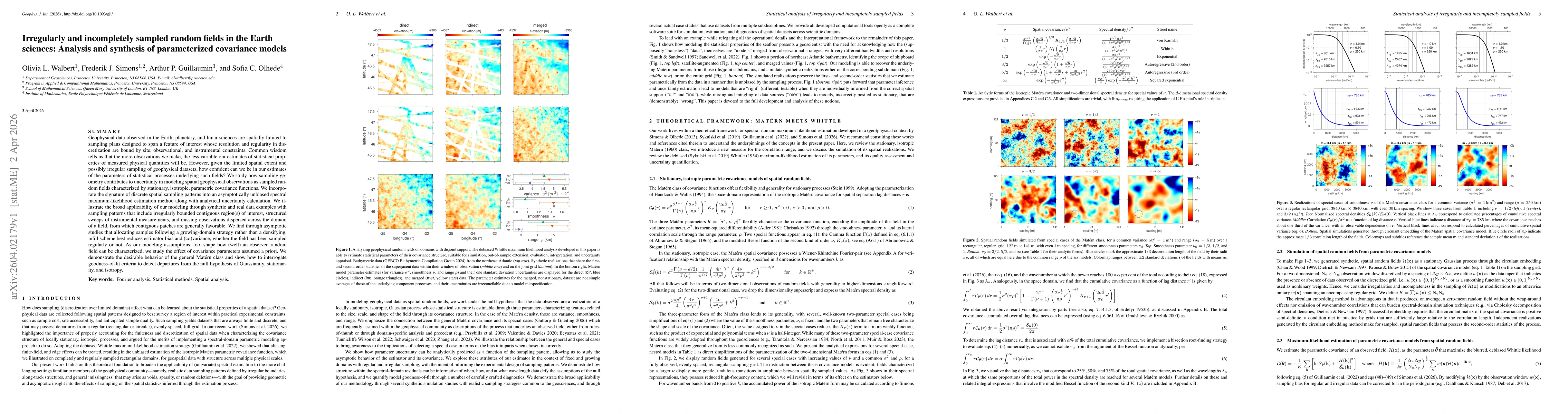 Thumbnail for Irregularly and incompletely sampled random fields in the Earth sciences: Analysis and synthesis of parameterized covariance models
