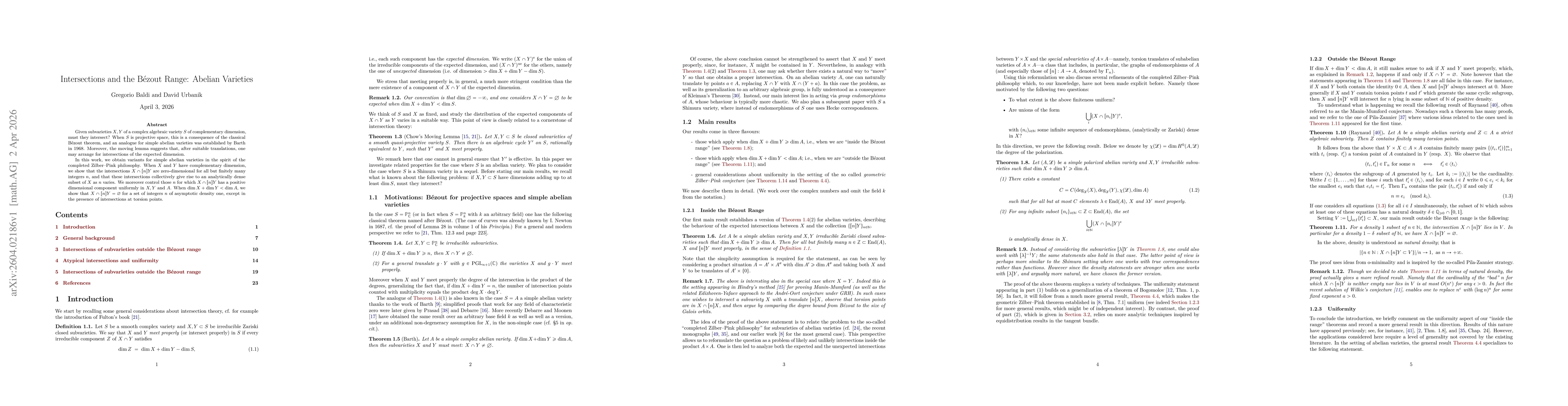 Thumbnail for Intersections and the Bézout Range: Abelian Varieties