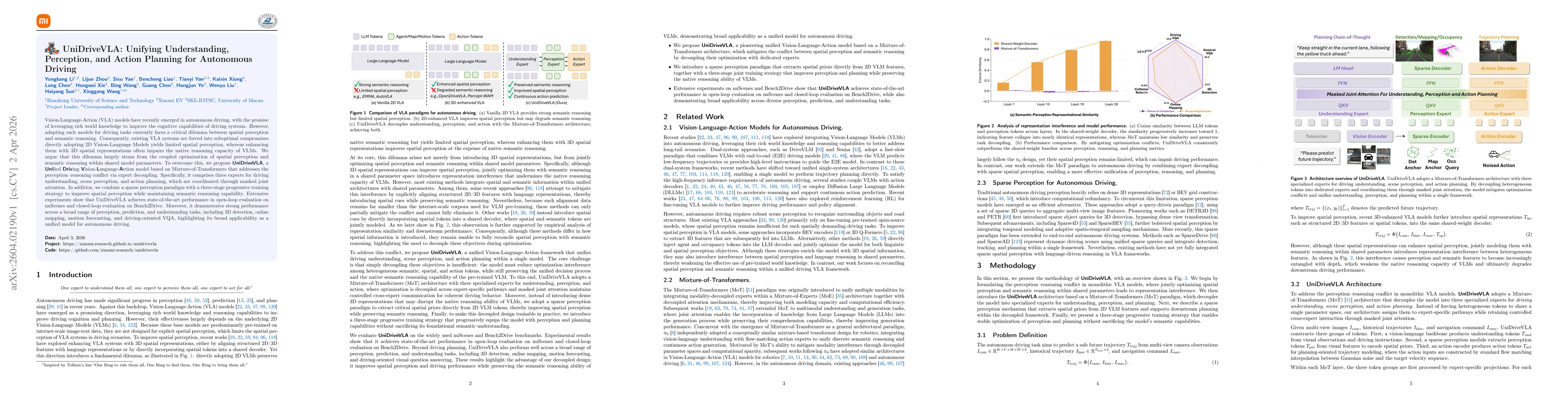 Thumbnail for UniDriveVLA: Unifying Understanding, Perception, and Action Planning for Autonomous Driving