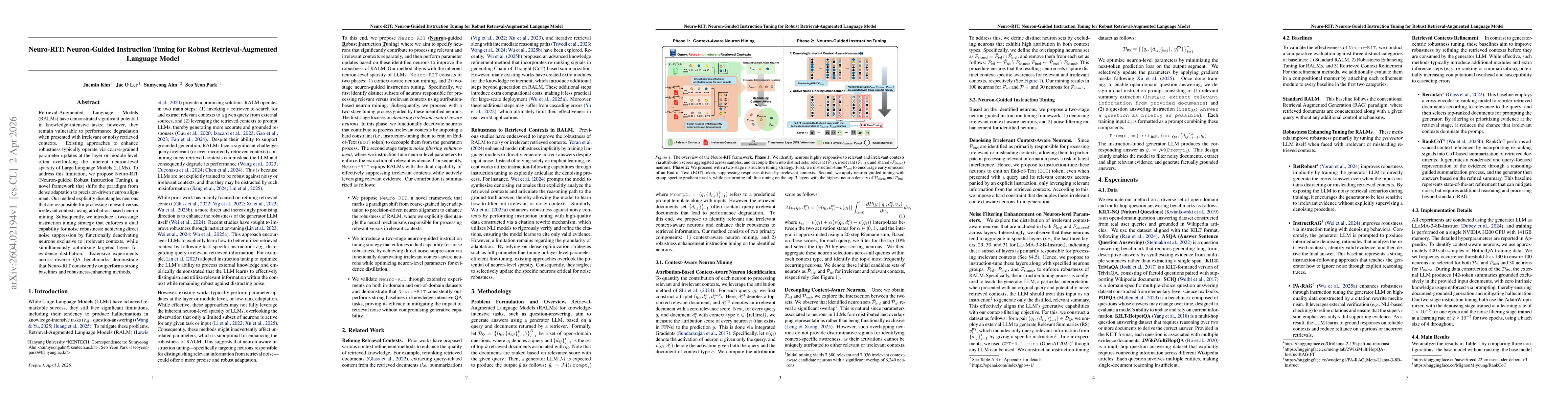 Thumbnail for Neuro-RIT: Neuron-Guided Instruction Tuning for Robust Retrieval-Augmented Language Model
