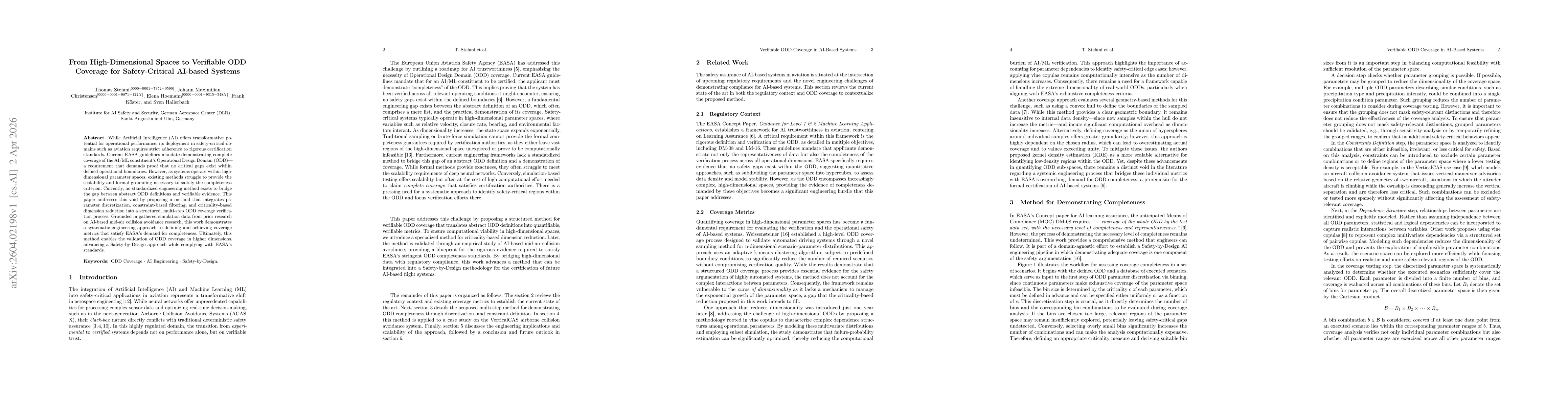Thumbnail for From High-Dimensional Spaces to Verifiable ODD Coverage for Safety-Critical AI-based Systems