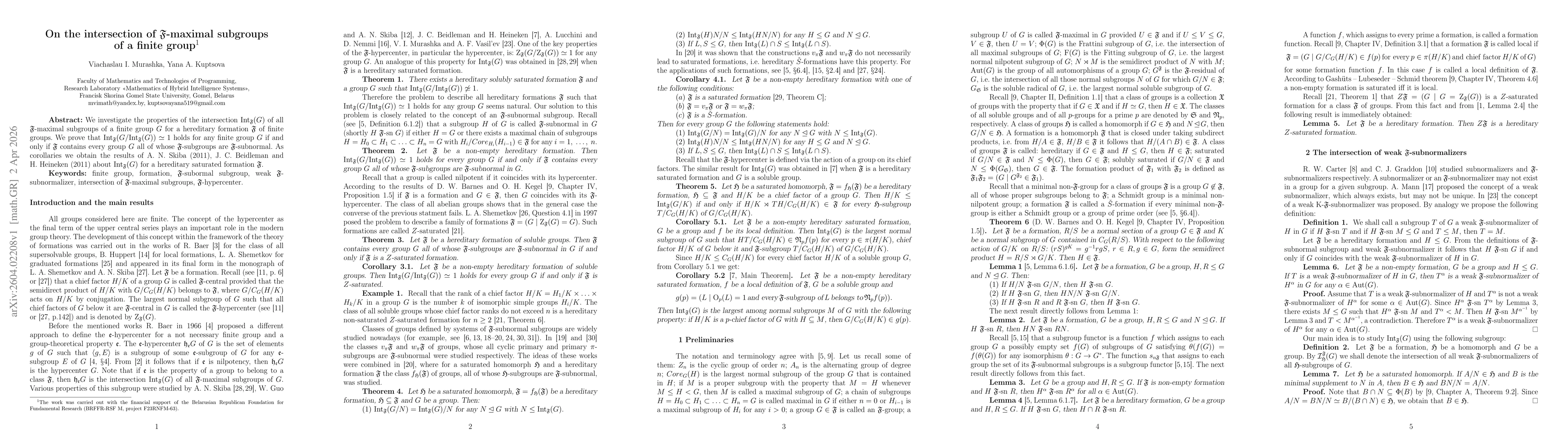 Thumbnail for On the intersection of $\mathfrak{F}$-maximal subgroups of a finite group