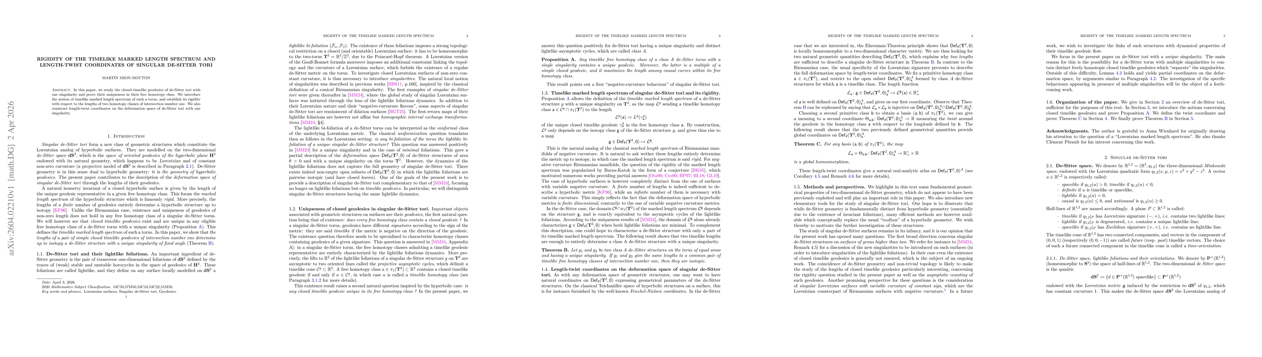 Thumbnail for Rigidity of the timelike marked length spectrum and length-twist coordinates of singular de-Sitter tori