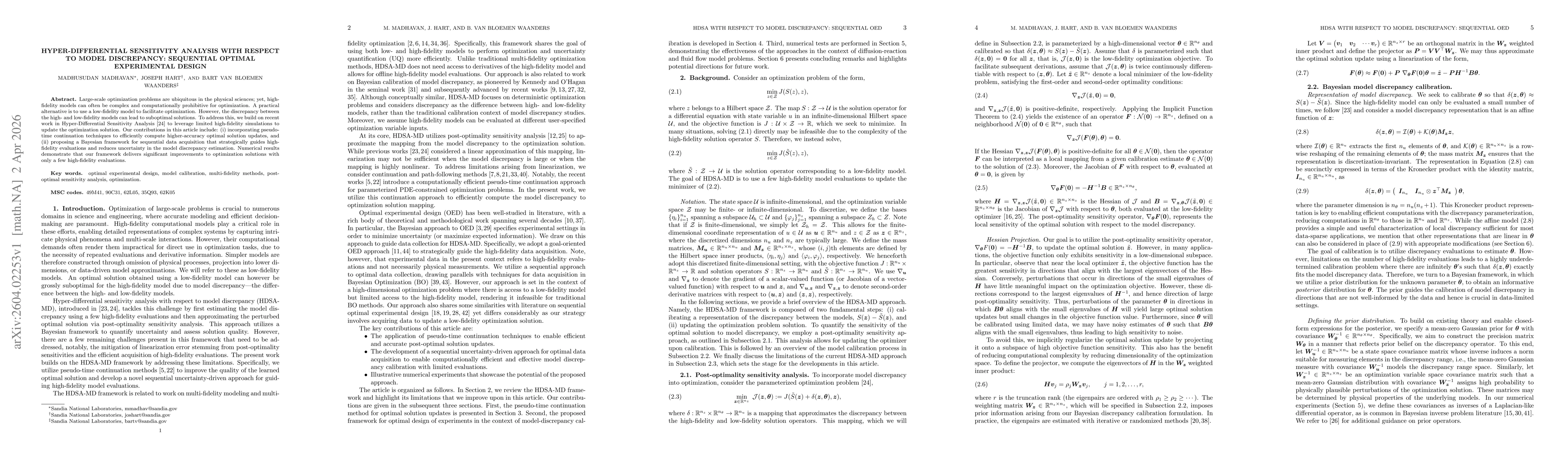 Thumbnail for Hyper-differential sensitivity analysis with respect to model discrepancy: Sequential optimal experimental design