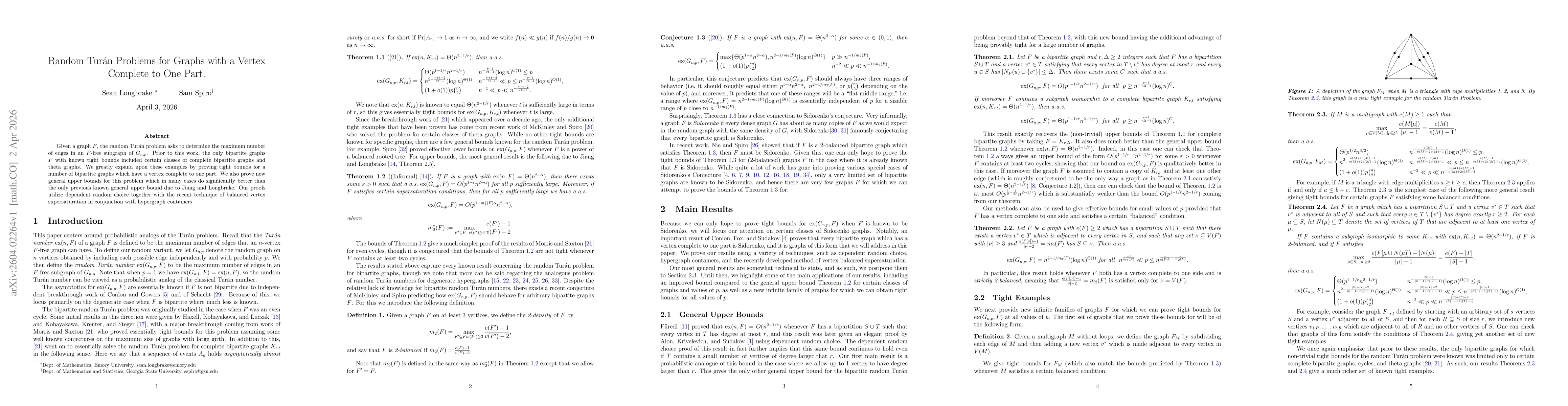 Thumbnail for Random Turán Problems for Graphs with a Vertex Complete to One Part