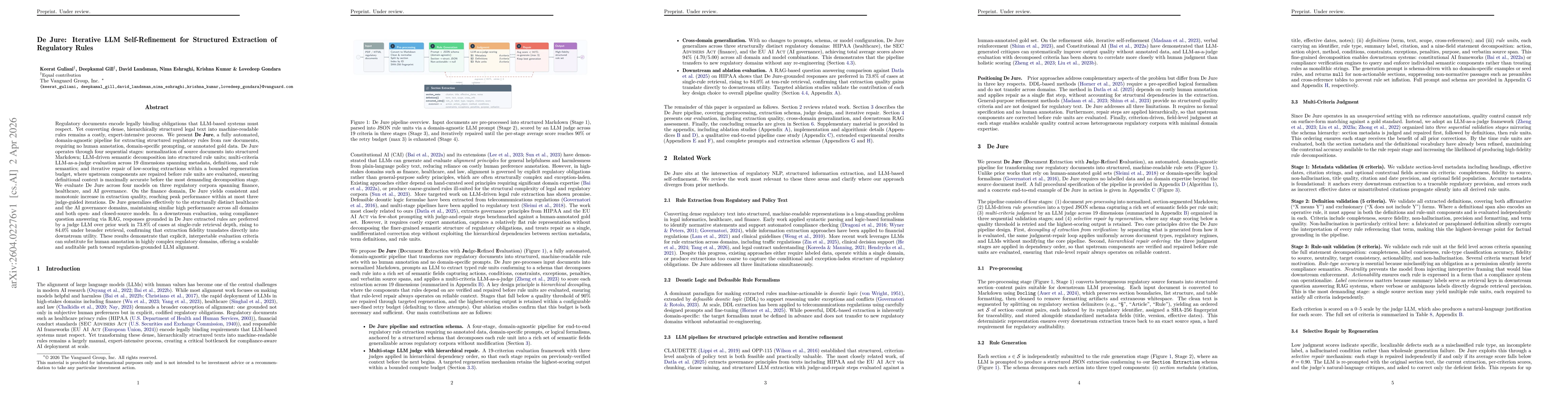 Thumbnail for De Jure: Iterative LLM Self-Refinement for Structured Extraction of Regulatory Rules