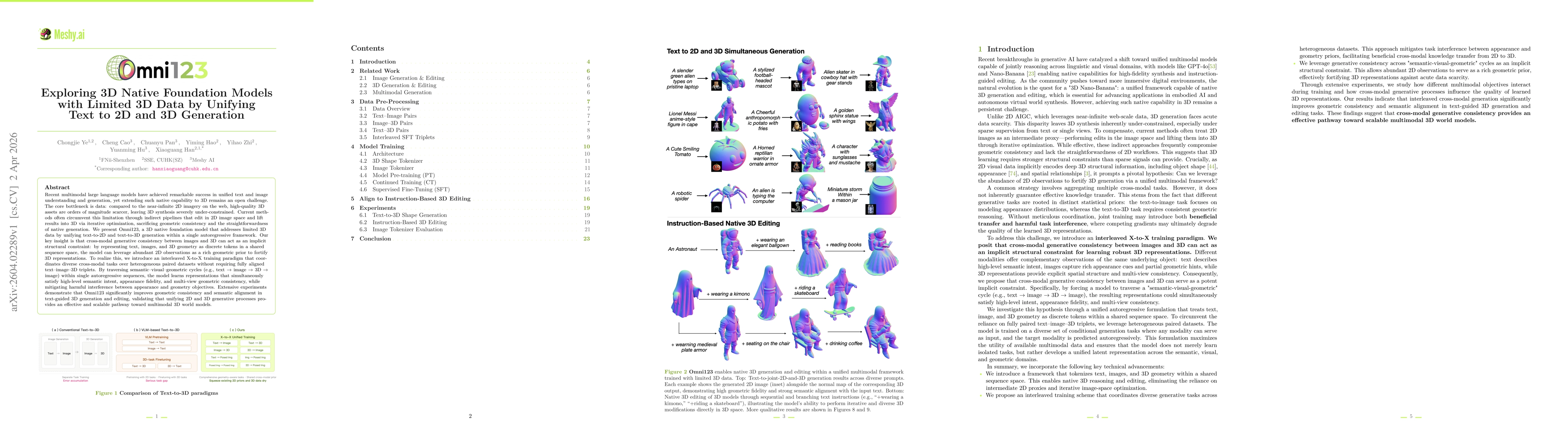 Thumbnail for Omni123: Exploring 3D Native Foundation Models with Limited 3D Data by Unifying Text to 2D and 3D Generation