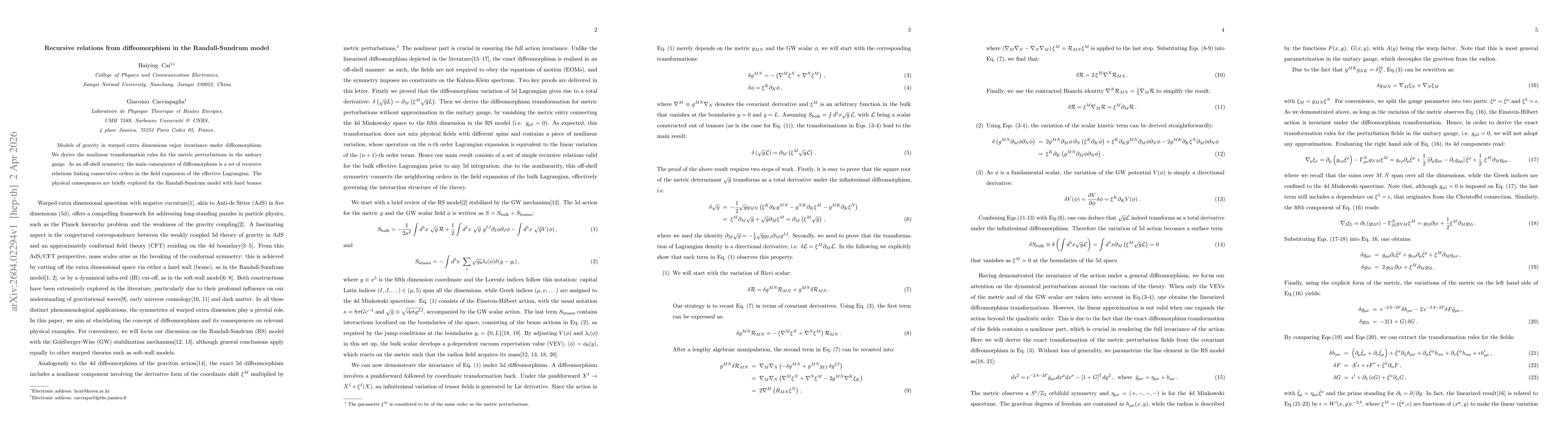 Thumbnail for Recursive relations from diffeomorphism in the Randall-Sundrum model