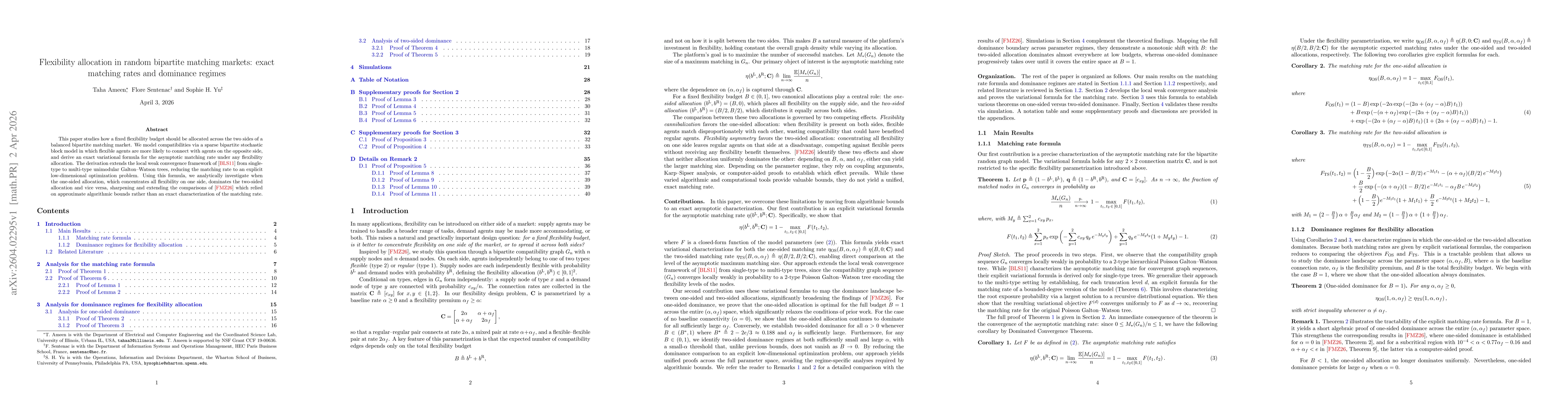 Thumbnail for Flexibility allocation in random bipartite matching markets: exact matching rates and dominance regimes