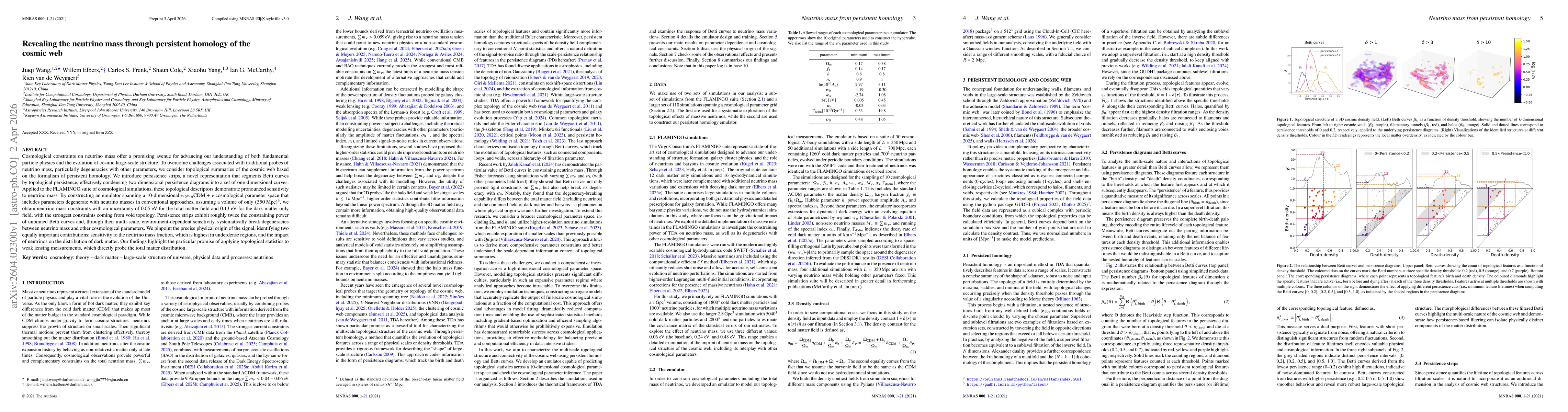 Thumbnail for Revealing the neutrino mass through persistent homology of the cosmic web