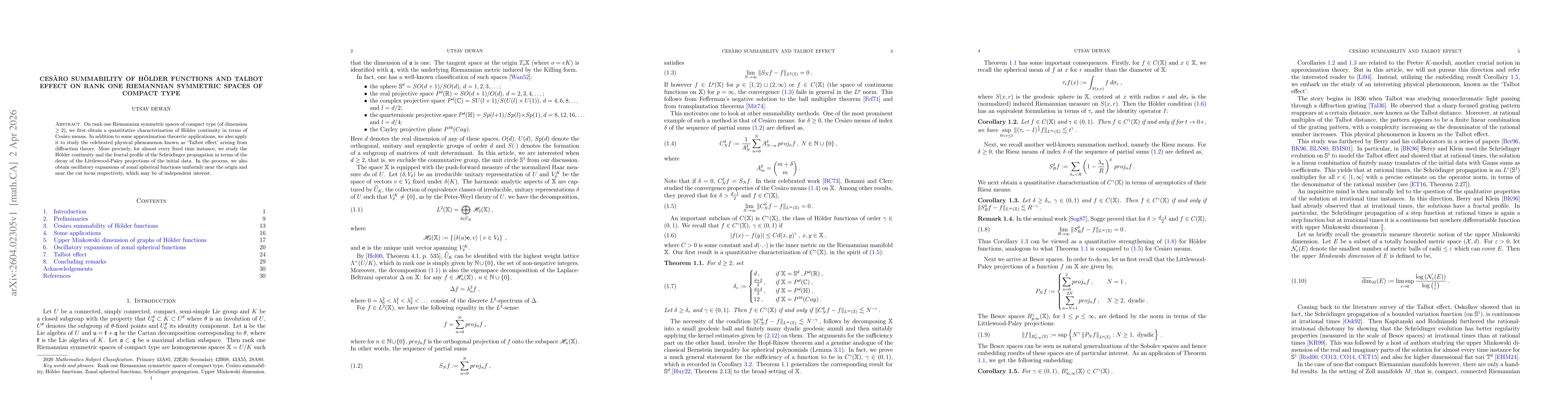 Thumbnail for Cesàro summability of Hölder functions and Talbot effect on rank one Riemannian symmetric spaces of compact type
