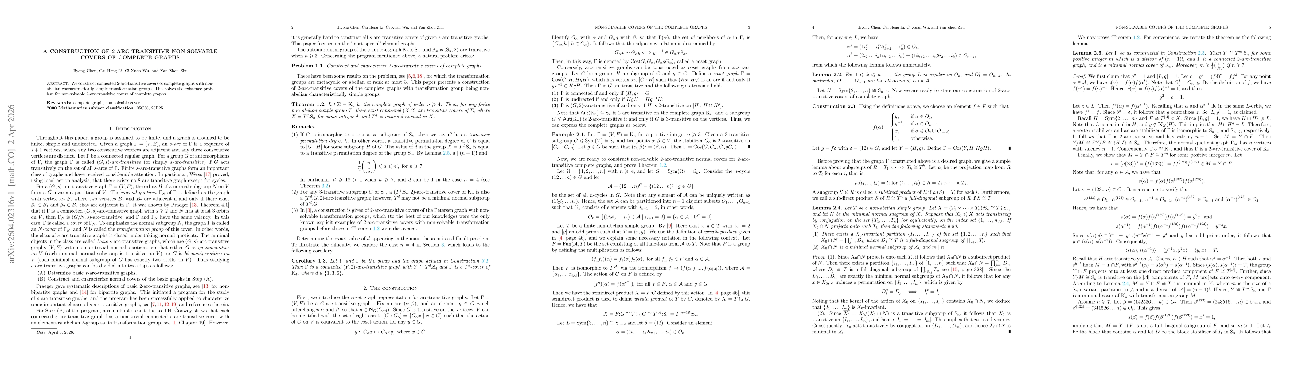 Thumbnail for A construction of 2-arc-transitive non-solvable covers of complete graphs