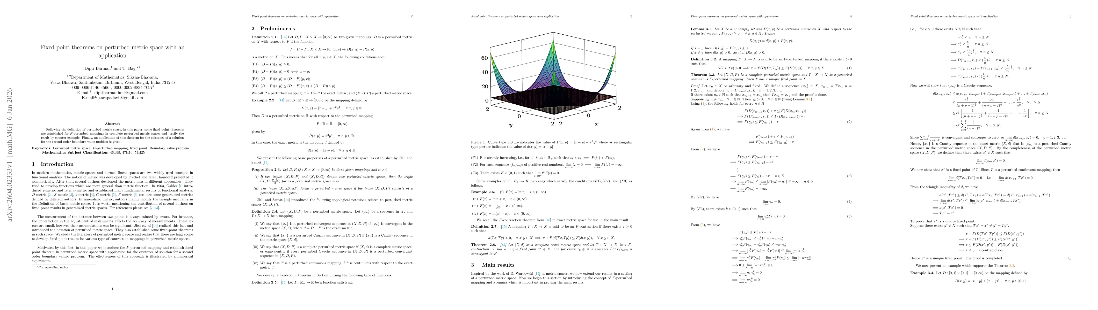 Thumbnail for Fixed point theorems on perturbed metric space with an application