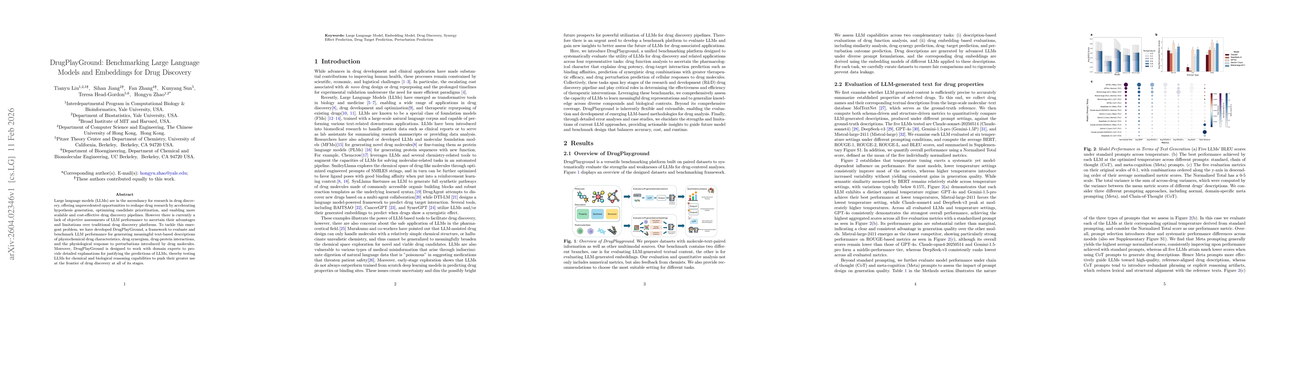 Thumbnail for DrugPlayGround: Benchmarking Large Language Models and Embeddings for Drug Discovery