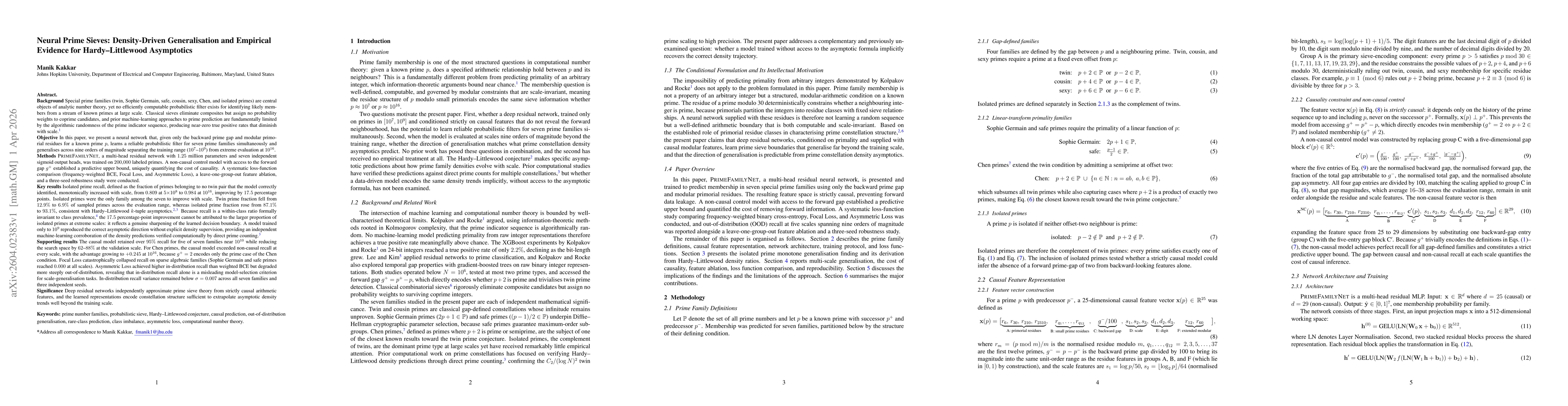 Thumbnail for Neural Prime Sieves: Density-Driven Generalization and Empirical Evidence for Hardy-Littlewood Asymptotics