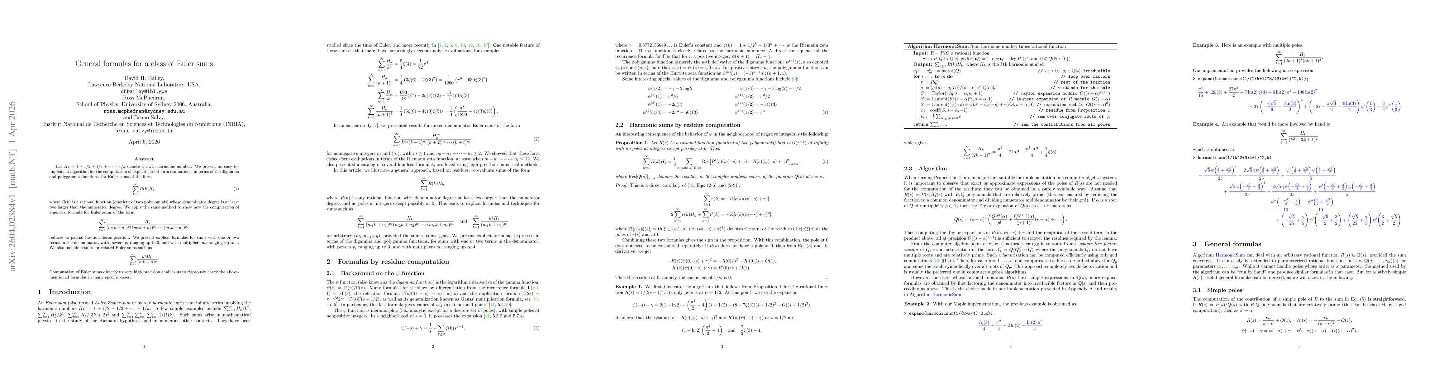 Thumbnail for General formulas for a class of Euler sums