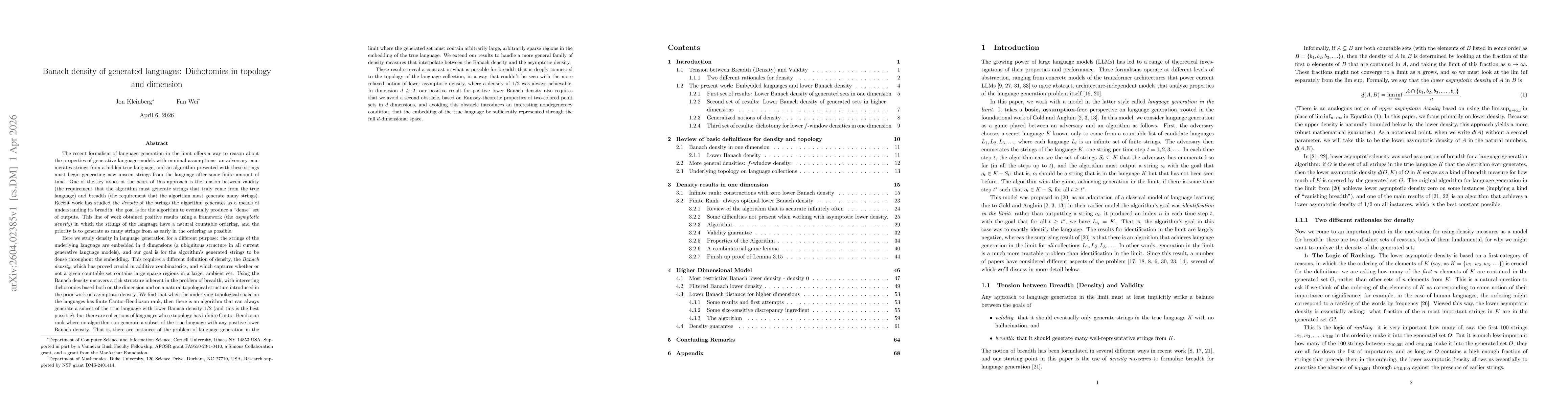 Thumbnail for Banach density of generated languages: Dichotomies in topology and dimension