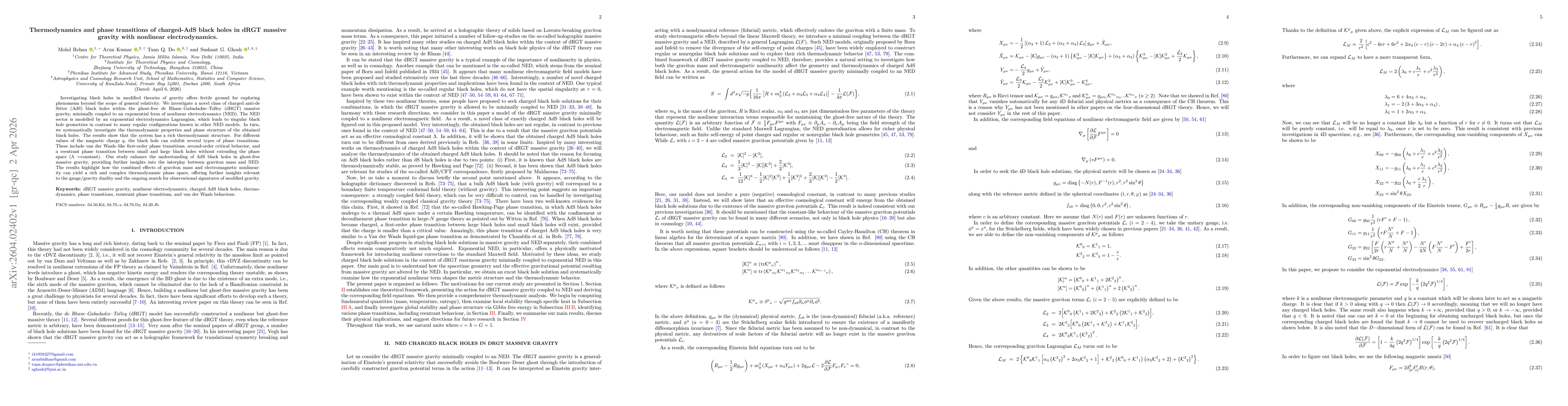 Thumbnail for Thermodynamics and phase transitions of charged-AdS black holes in dRGT massive gravity with nonlinear electrodynamics
