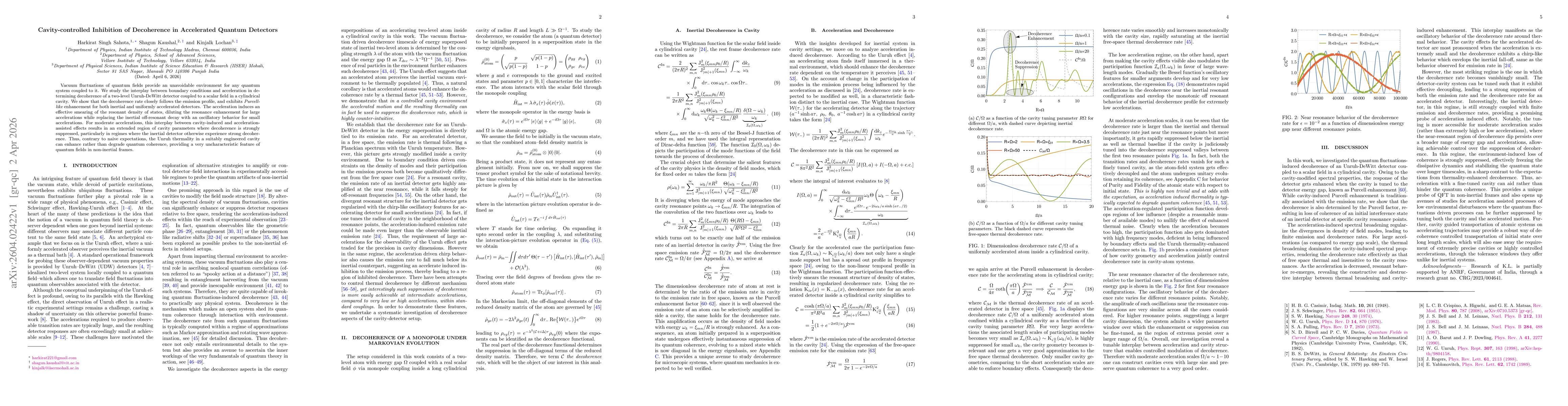 Thumbnail for Cavity-controlled Inhibition of Decoherence in Accelerated Quantum Detectors