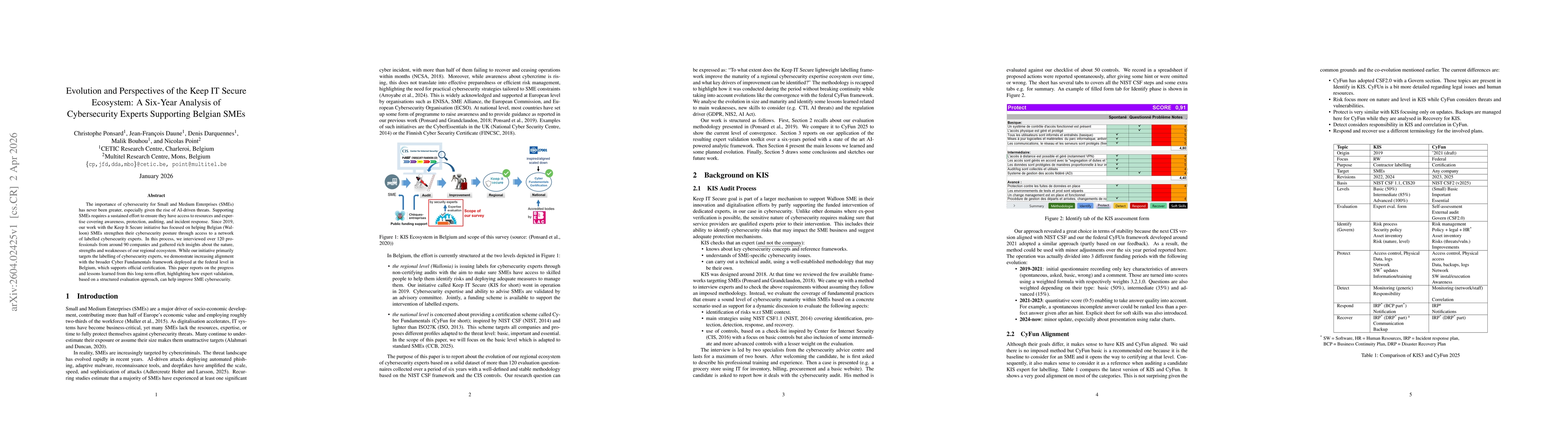 Thumbnail for Evolution and Perspectives of the Keep IT Secure Ecosystem:A Six-Year Analysis of Cybersecurity Experts Supporting Belgian SMEs