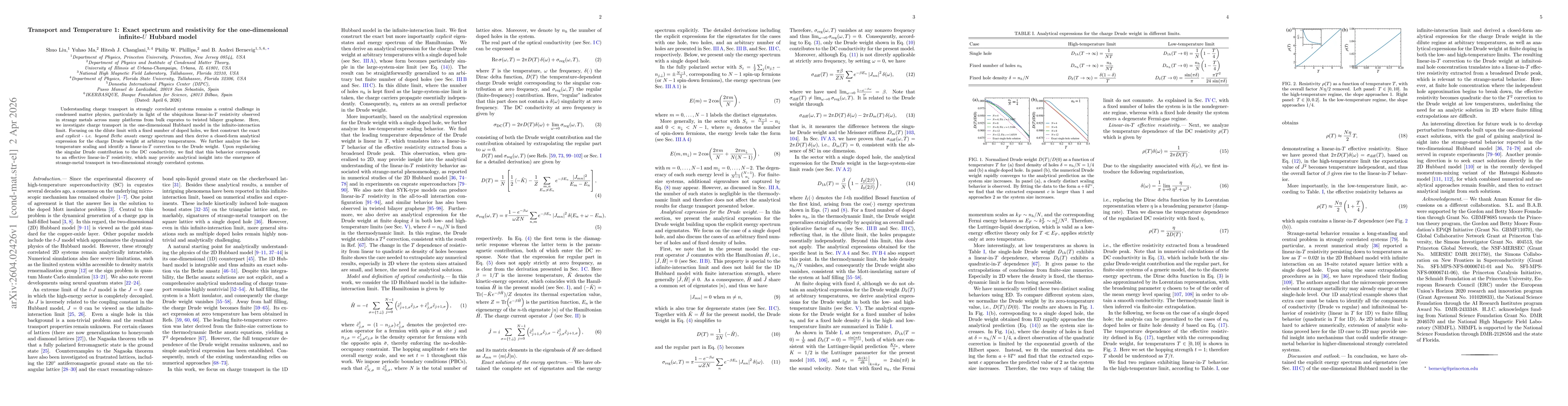 Thumbnail for Transport and Temperature 1: Exact spectrum and resistivity for the one-dimensional infinite-$U$ Hubbard model