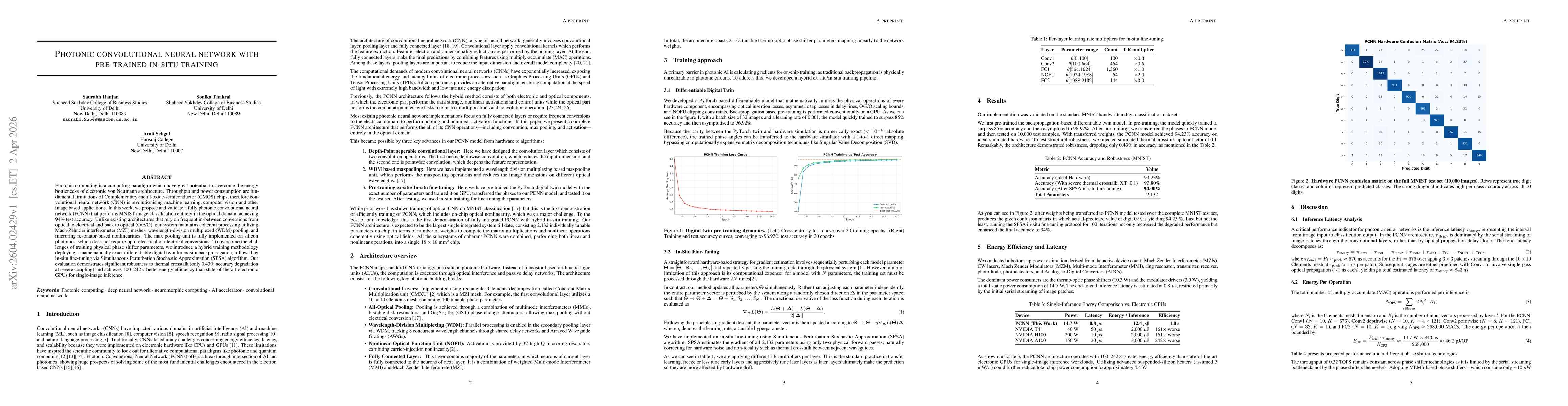 Thumbnail for Photonic convolutional neural network with pre-trained in-situ training