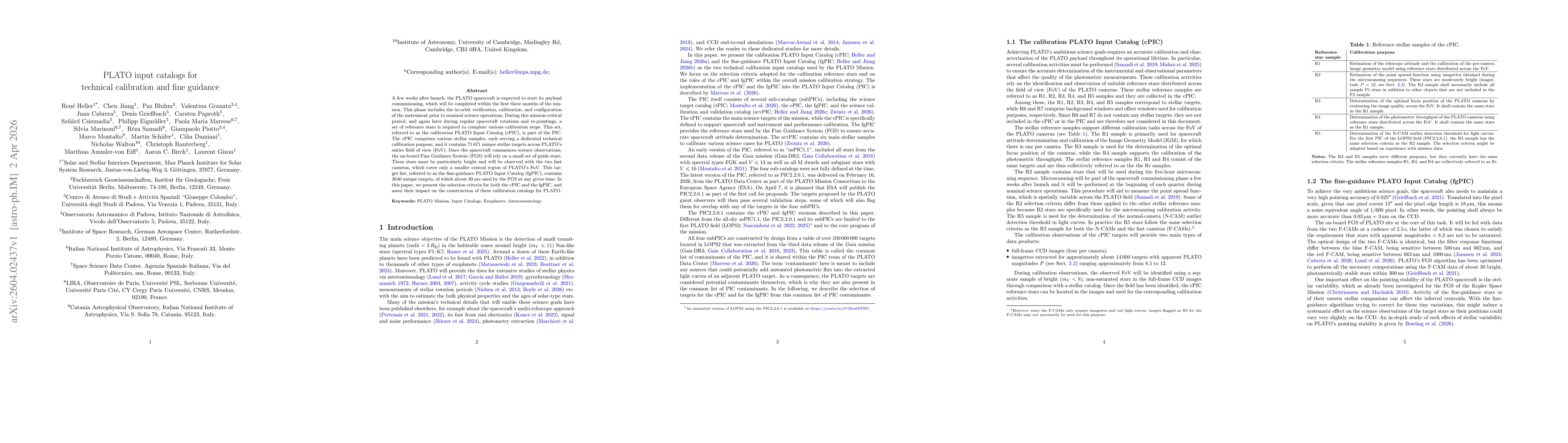 Thumbnail for PLATO input catalogs for technical calibration and fine guidance