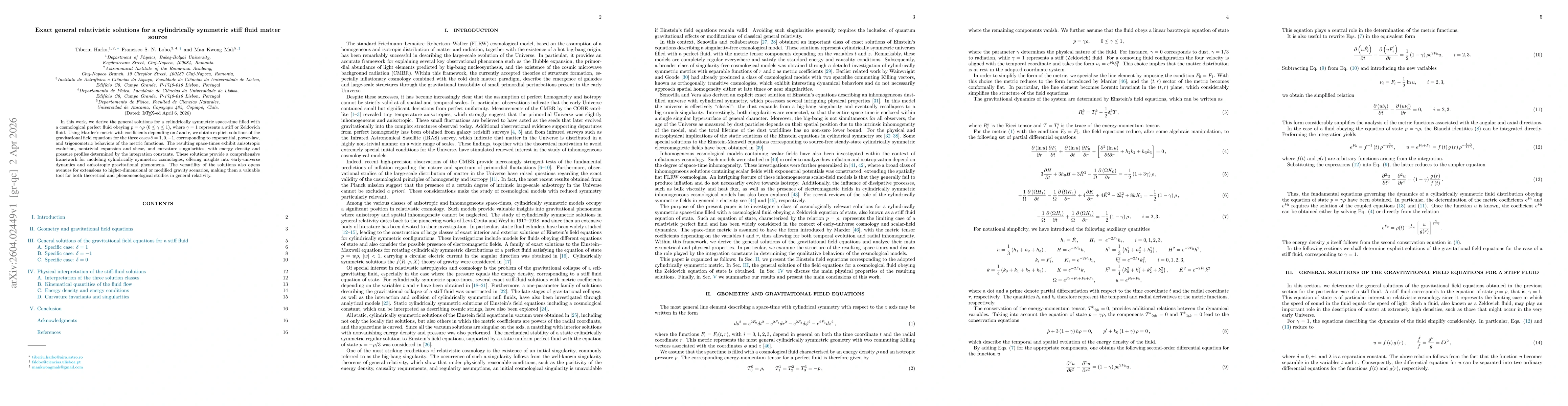 Thumbnail for Exact general relativistic solutions for a cylindrically symmetric stiff fluid matter source