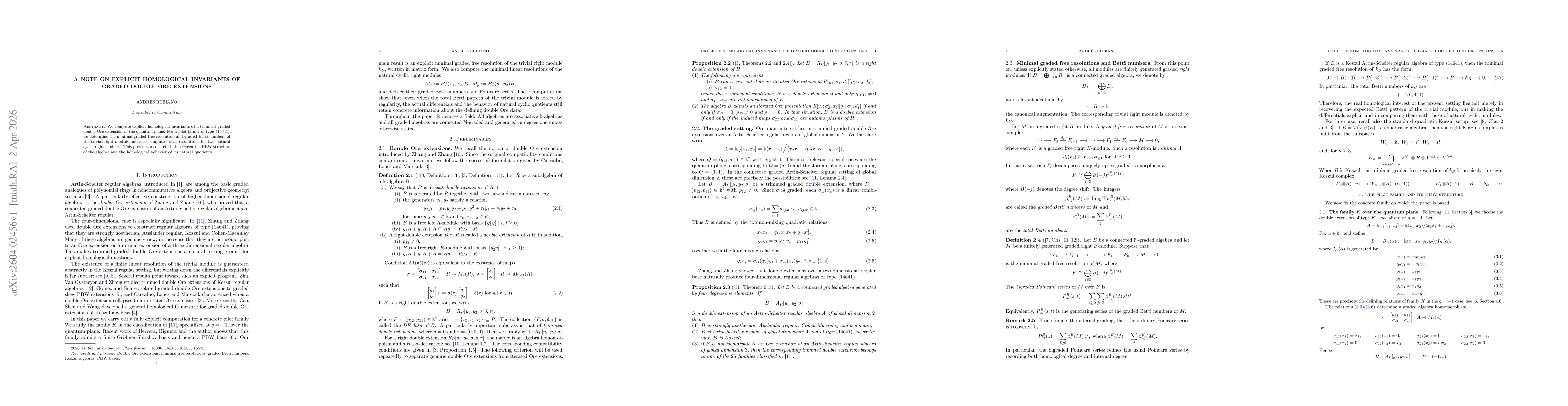 Thumbnail for A note on explicit homological invariants of graded double Ore extensions
