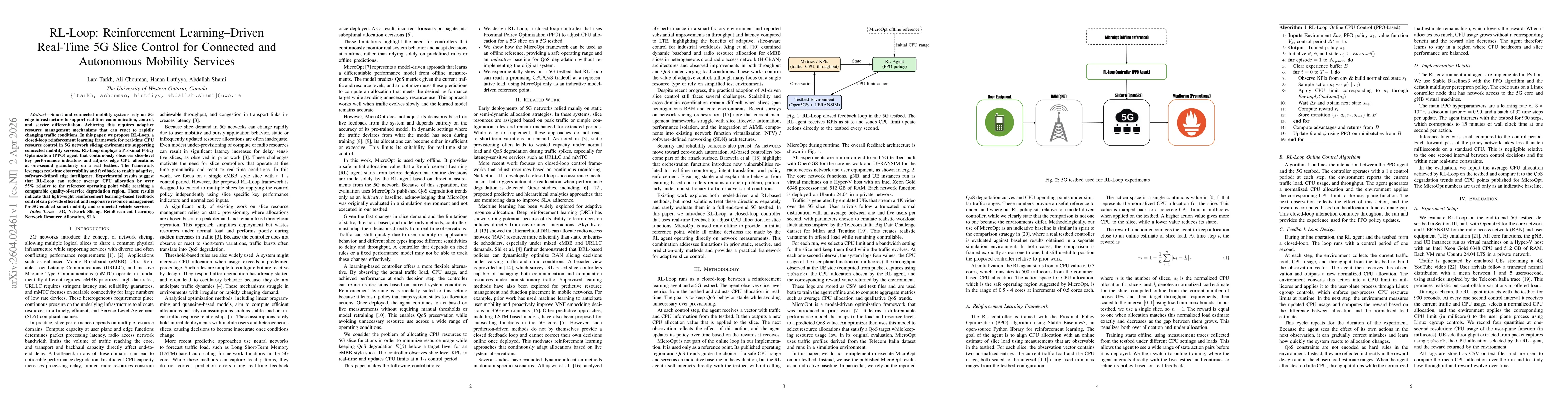 Thumbnail for RL-Loop: Reinforcement Learning-Driven Real-Time 5G Slice Control for Connected and Autonomous Mobility Services