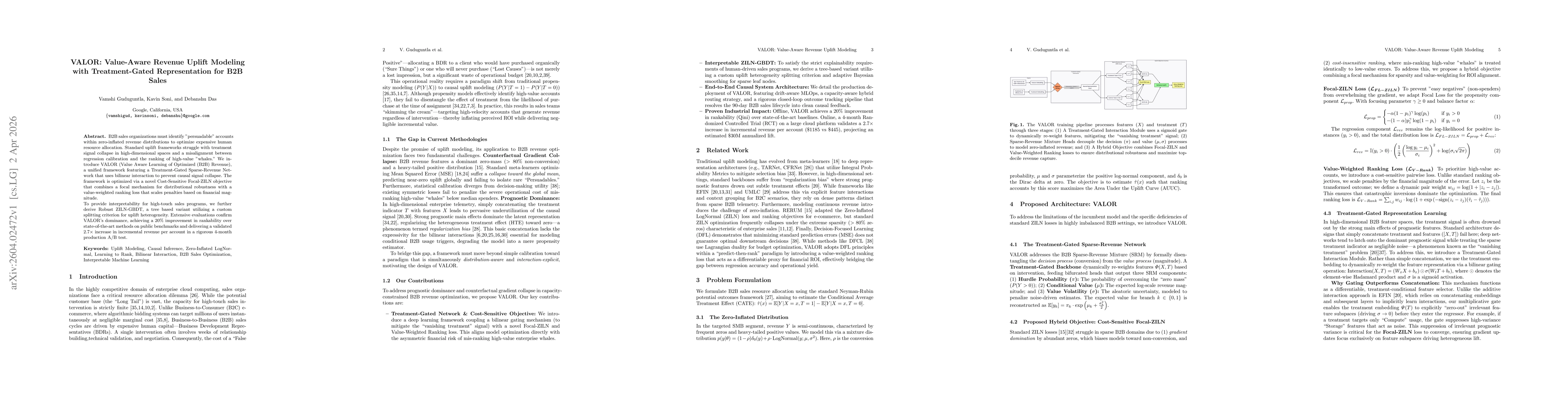 Thumbnail for VALOR: Value-Aware Revenue Uplift Modeling with Treatment-Gated Representation for B2B Sales