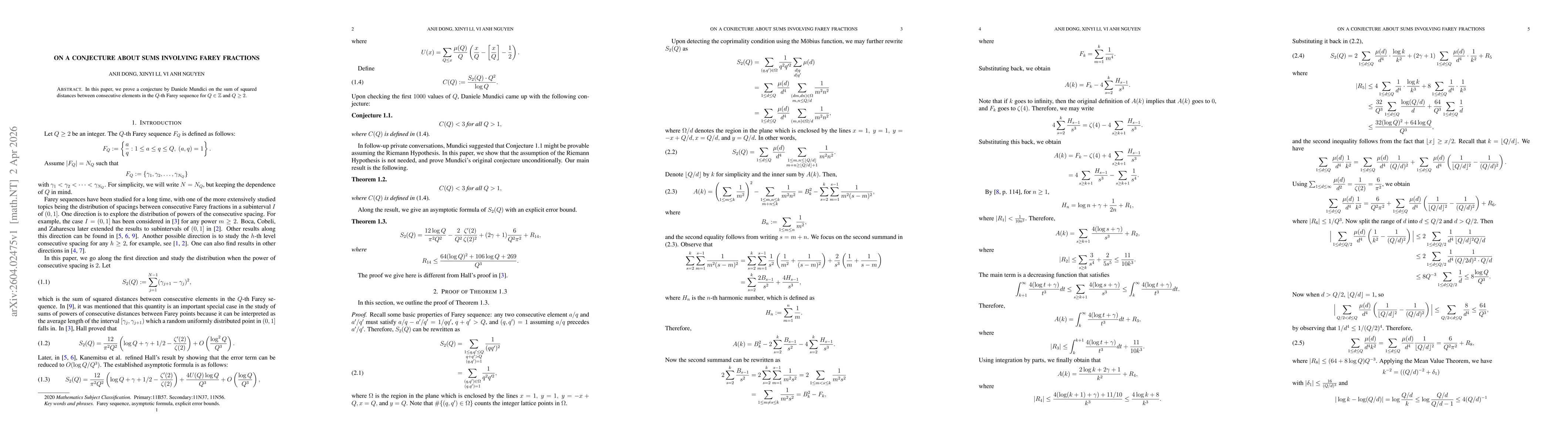 Thumbnail for On a Conjecture about Sums Involving Farey Fractions